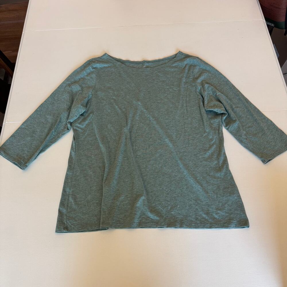 Garnet Hill Pima Cotton 3/4 Sleeve Green Essential Tee Shirt Size XL Soft Relax